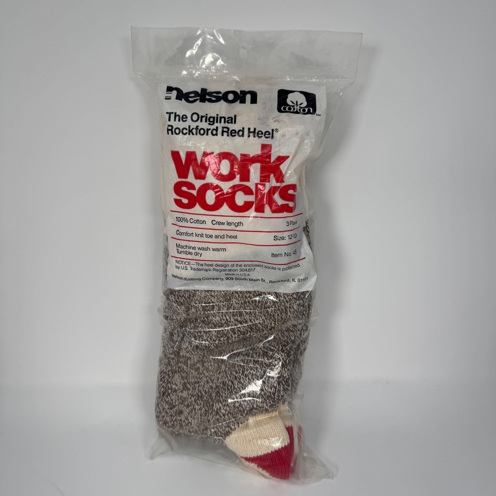 Vintage Nelson Original Rockford Red Heel Work Socks 3 Pack USA 12-13 | Monkey